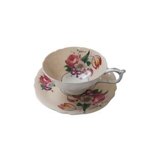 Vintage Paragon Double Warrant Bone China Peach Floral Teacup & Saucer